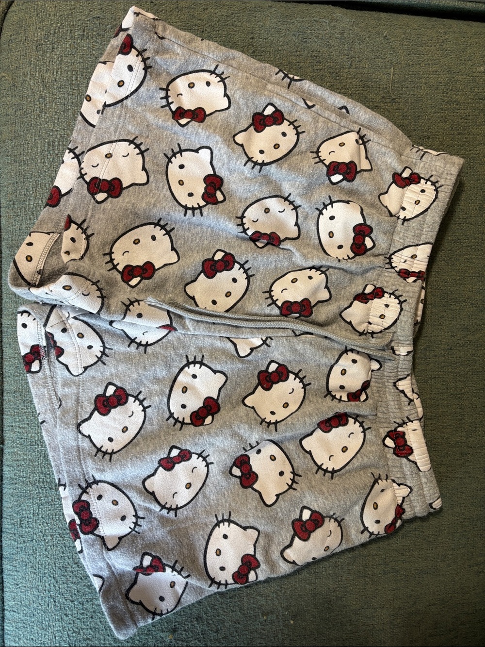 Hello Kitty Gray Pajama Shorts with Red Bow Print - Women